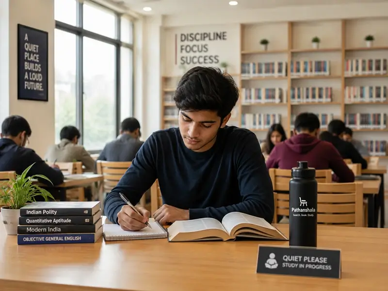 Student studying in a booked library seat